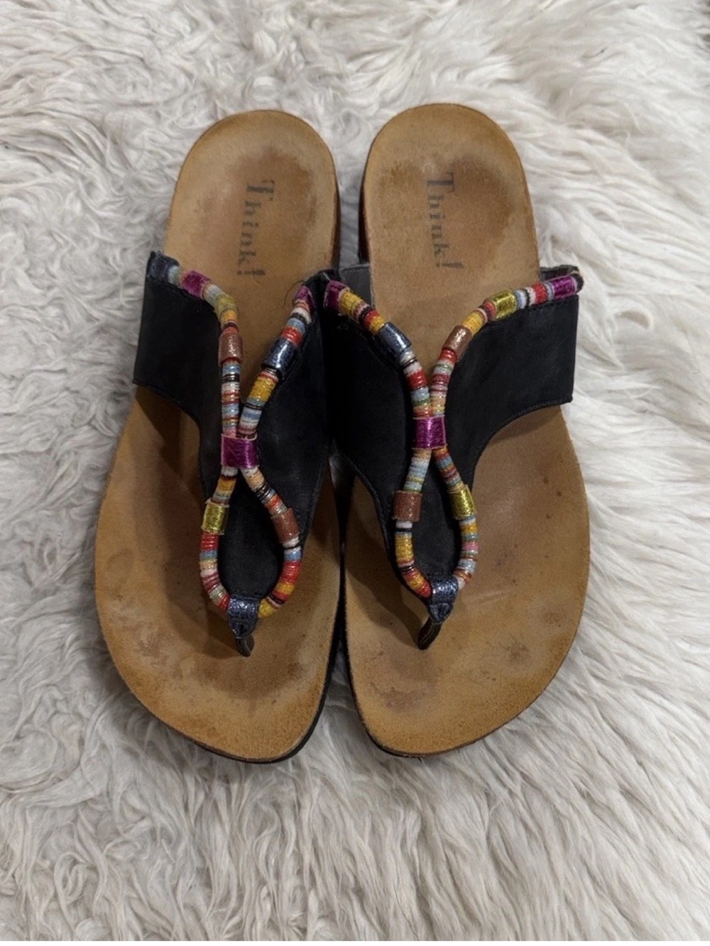 Think Julia Shoes Womens Size 40 Black Beaded Leather Sandals Comfort Cork
Sole